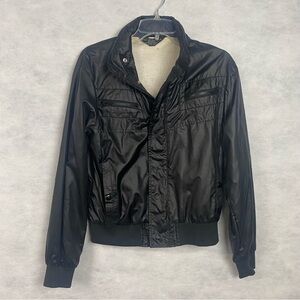 Vintage 70s Sears Bomber Jacket Men Small Black Hidden Hood